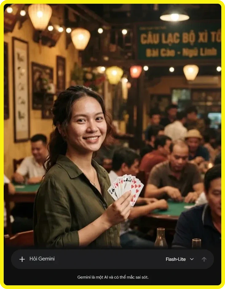 Bài poker Xì Tố được chia trên bàn nhung đen với ánh sáng neon