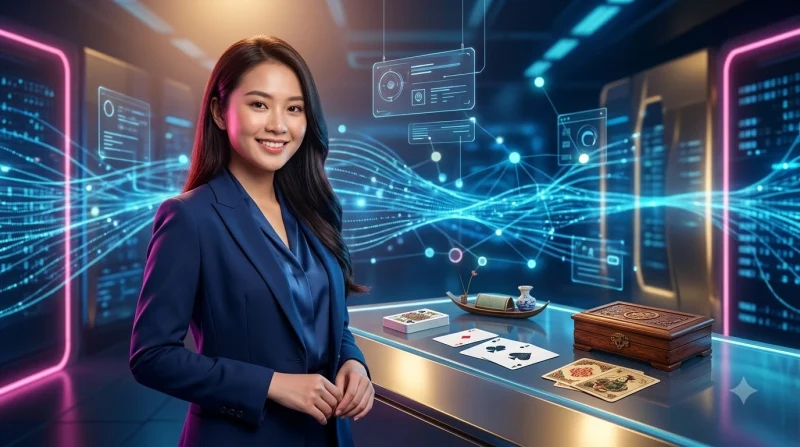 Bộ bài tây trên bàn gỗ cổ điển thể hiện nguồn gốc trò chơi Tiến Lên Miền Nam