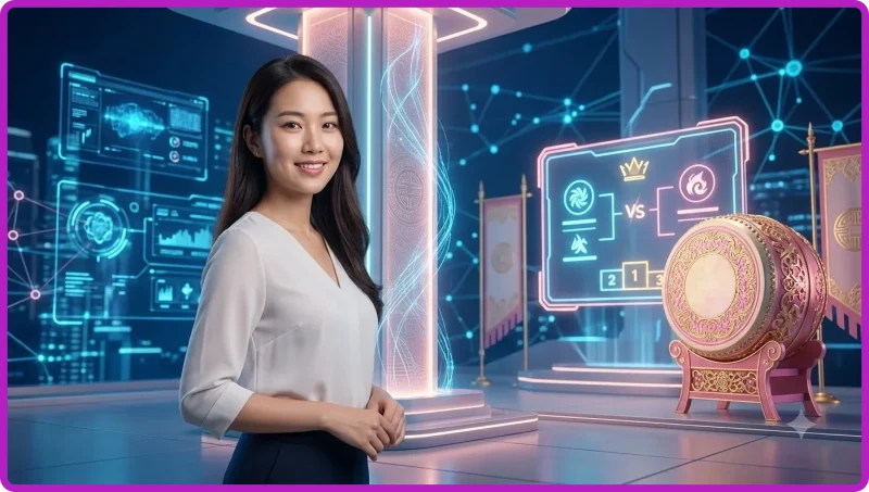 Điện thoại thông minh phát trực tiếp trận đá gà với giao diện neon xanh trên nền tối sang trọng
