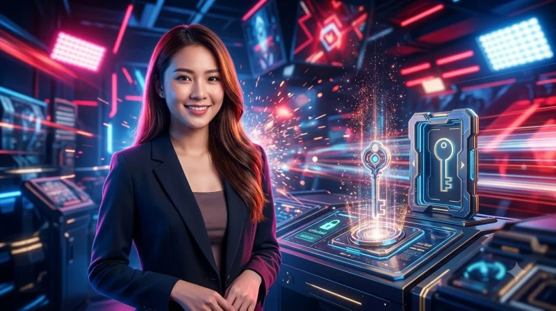 Hình ảnh biểu tượng khóa vàng mở khóa tài khoản trên giao diện số.